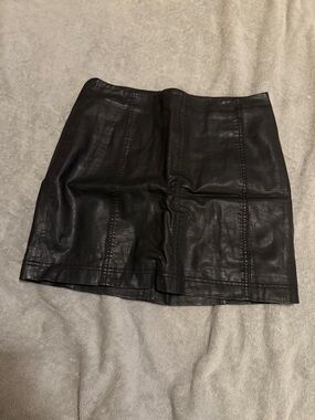 Free People Black Faux Leather Mini Skirt with Panel Stitching